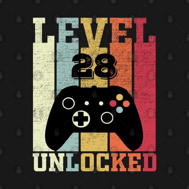 Level 28 Unlocked Funny Video Gamer 28th Birthday Gift by DragonTees