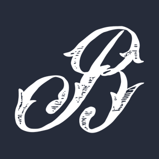 Vintage Stylish White Navy Blue Monogram Letter B T-Shirt