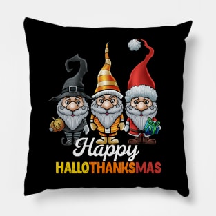 Happy Hallothankmas - Halloween Thanksgiving Christmas Pillow