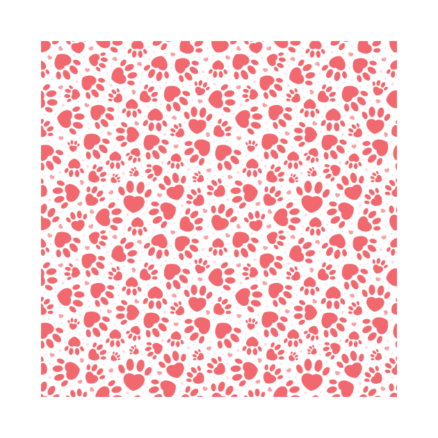 Cute Coral And White Heart Animal Paw Print Pattern by Printable Pretty