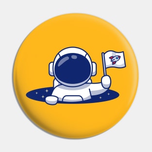 Cute Astronaut Holding Flag In Space Hole Pin