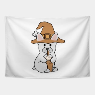 Pumpkin Spice French Bulldog White Tapestry