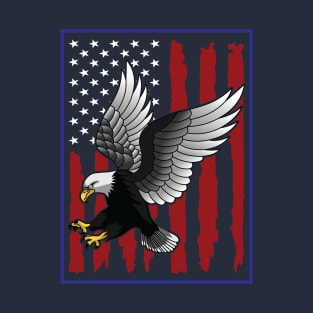 Patriotic USA Flag Painted Stripes Eagle Landing Wing Spread T-Shirt