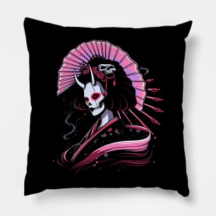 Geisha | Geisha Skull | Cool Retro Japanese Horror Aesthetic #21 Pillow