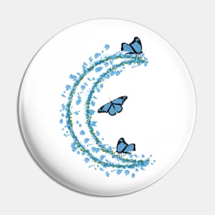 Crescent Moon Lunar Flowers Butterflies Pin