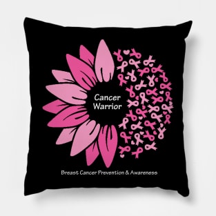 Breast cancer warrior with flower, ribbons & white type Pillow