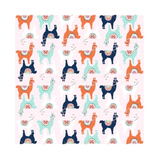 Cute Llama Pattern on Pink Background T-Shirt