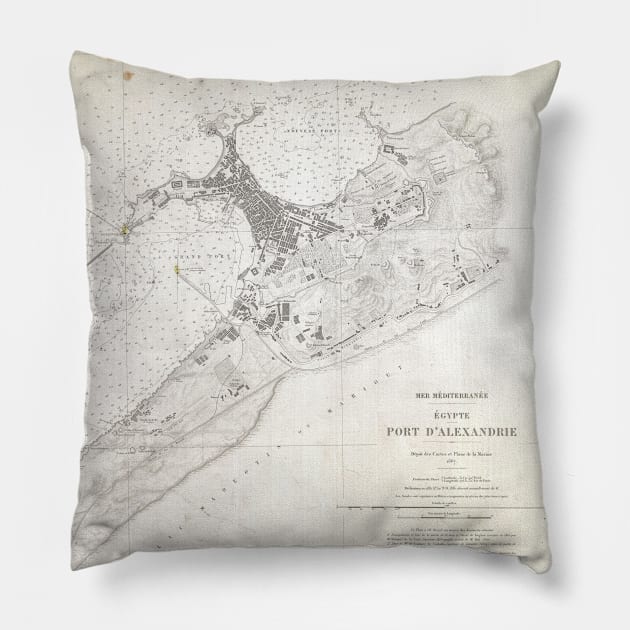 Vintage Map of Alexandria Egypt (1867) Pillow by Bravuramedia