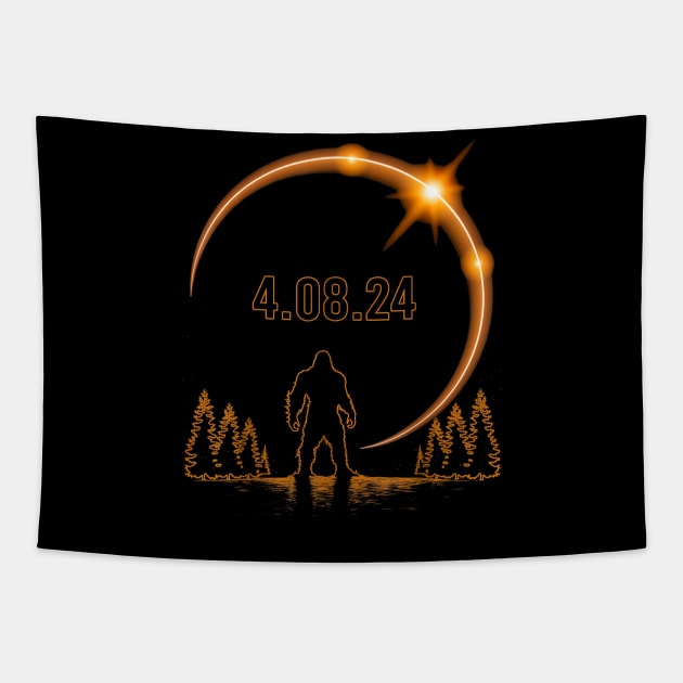 Solar Eclipse 2024 Bigfoot, April 8 2024, Celestial, Eclipse Lover, Eclipse Event 2024 Tapestry by artbyhintze