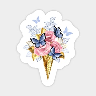 Waffle Cone with Pink Roses Magnet