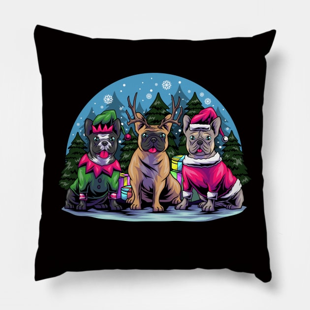 Christmas French Bulldogs Pillow by AngelFlame