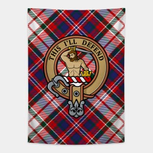 Clan MacFarlane Crest over Dress Tartan Tapestry