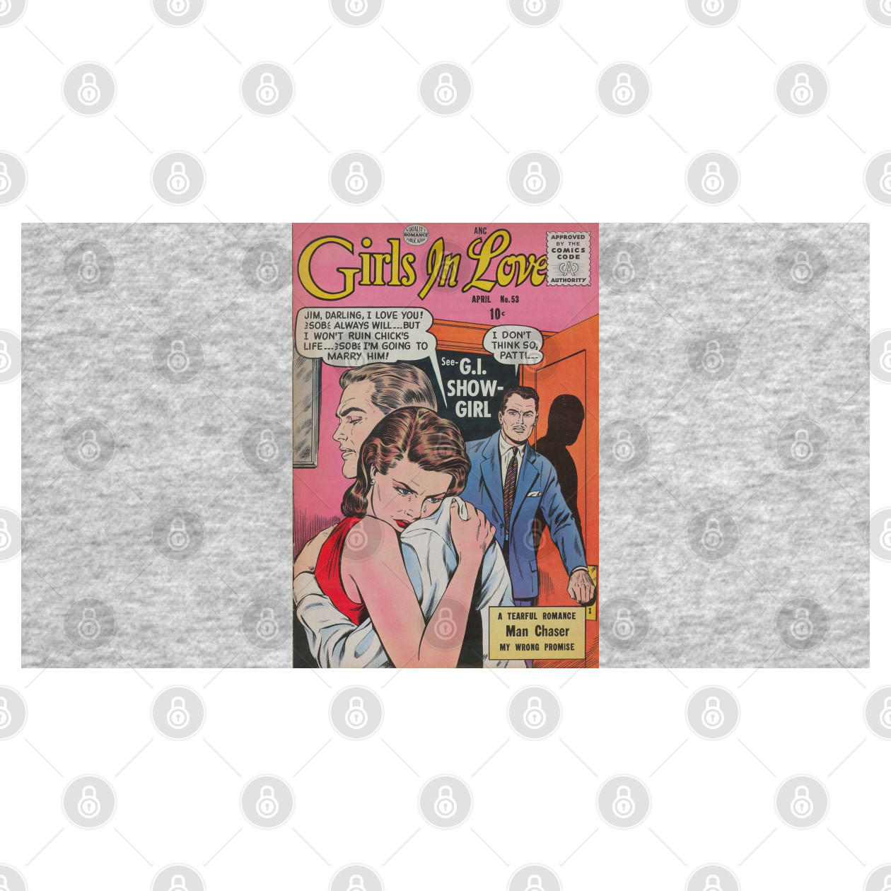 Vintage Romance Comic Book Cover - Girls In Love - Vintage Comic Book Cover  - T-Shirt | TeePublic, image size:1260x1260