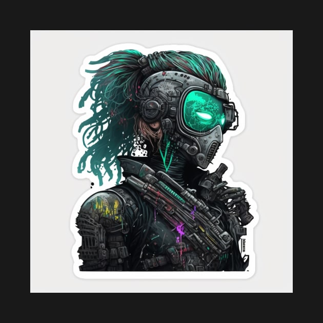 Cyberpunk Girl Sticker Seafoam by AICreateWorlds