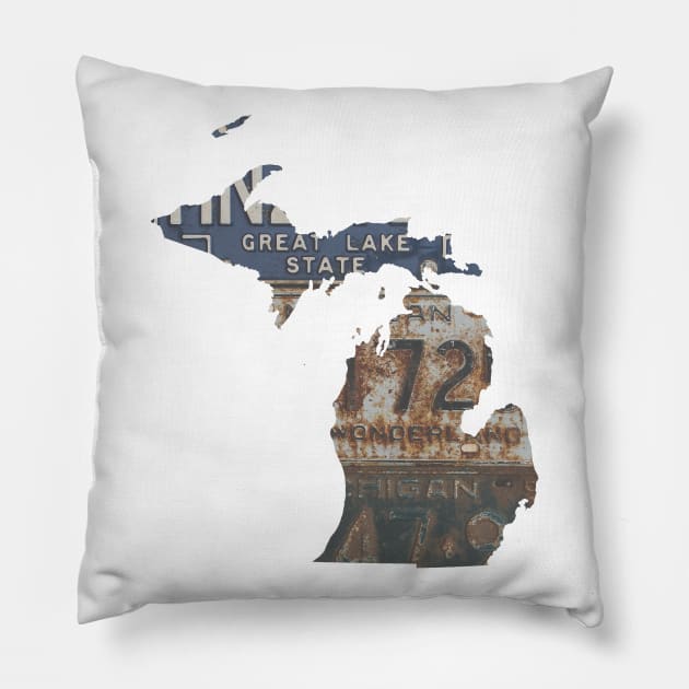 Vintage Michigan License Plates Pillow by juniperandspruce