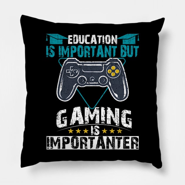 Education Important Gaming Importanter Funny Gamer Boys Kids Pillow by The Design Catalyst