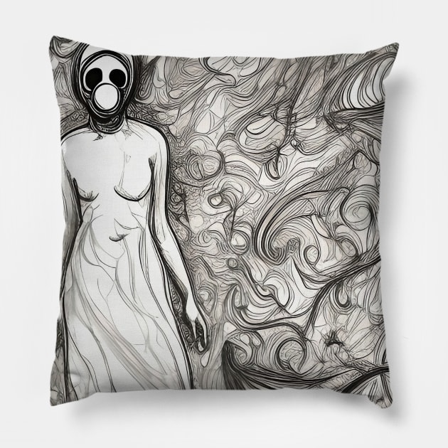 Woman in gas mask Pillow by rolffimages