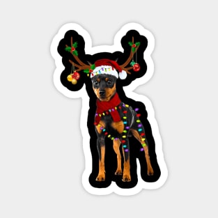 Santa Doberman Pinscher Reindeer Light Christmas Magnet