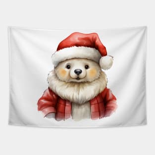 Polar Bear Santa Xmas, Watercolor, Teddy Christmas - 02 Tapestry