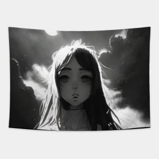 Elegant Monochrome: Captivating Black and White Anime Girl Art Gothic Fashion Goth Dark Tapestry