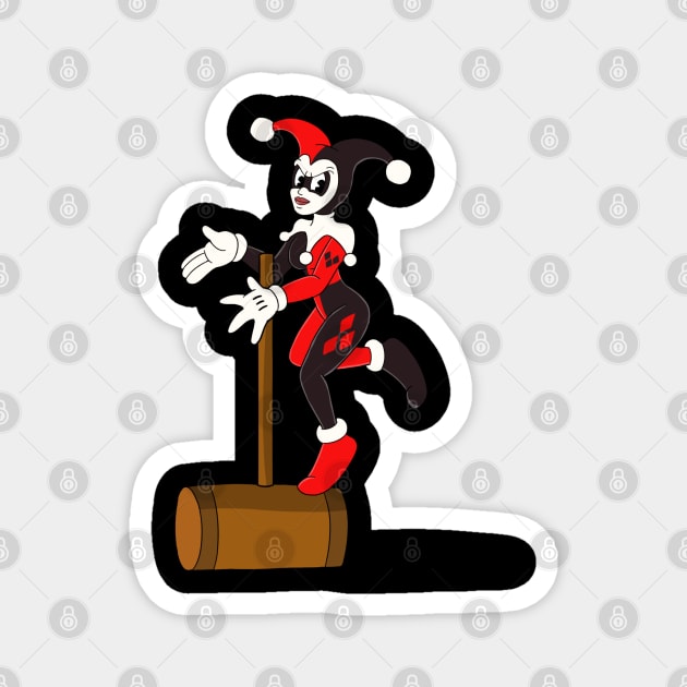 Harley Quinn in Cuphead style cartoon 1930 fan art Magnet by Style cuphead 