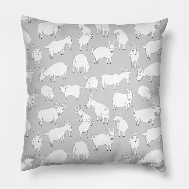 Goats Playing – Grey Pillow by crumpetsandcrabsticks