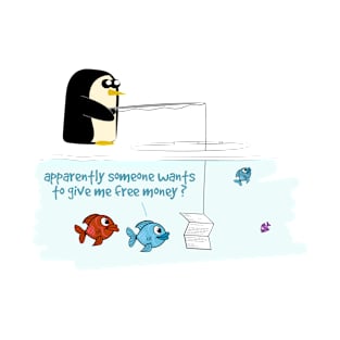 Penguin phishing, funny comic pun design. T-Shirt