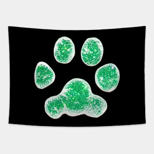 Glittery Green Paw Print Tapestry