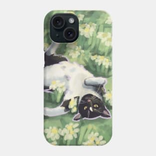 Cute Cat Frolicking in Flower Field Phone Case