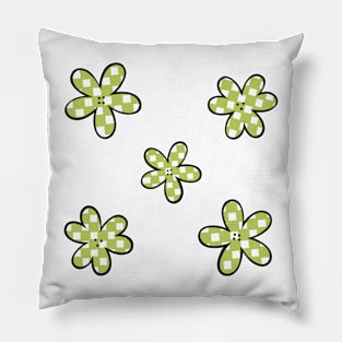 Abstract Checkerboard Flowers - Lime Green with black outline Pillow