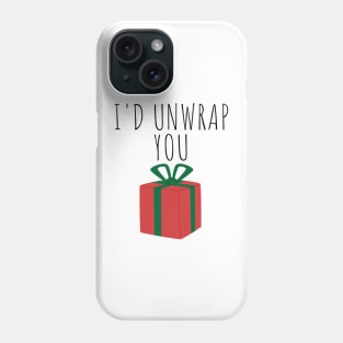 I'd Unwrap You. Christmas Humor. Rude, Offensive, Inappropriate Christmas Design In Black Phone Case