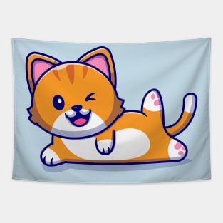 Cute Cat Yoga Pose Cartoon Tapestry