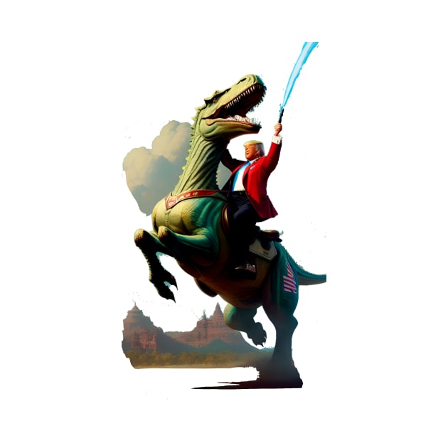 Donald Trump Riding a Tyrannosaurus Hybrid Horse With a Lightsaber by Doctor Doom's Generic Latverian Storefront