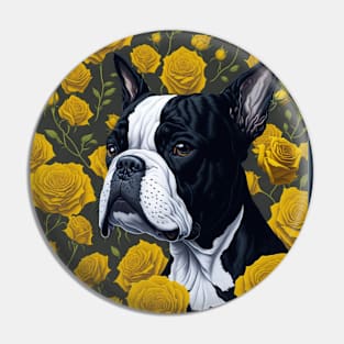 Boston Terrier yellow roses 2 Pin