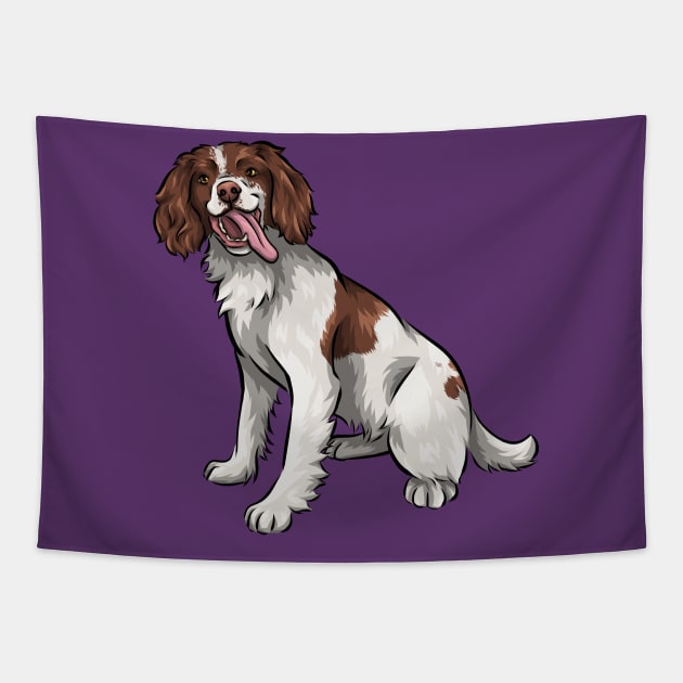 Cute English Springer Spaniel Dog | Red and White Tapestry by Shirin Illustration