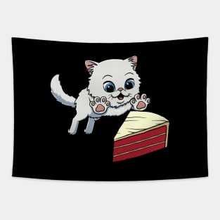 Persian Cat excited to eat Red Velvet Cake Tapestry