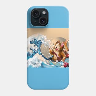 Cat in a kayak in the wave off Kanagawa Phone Case