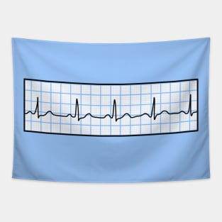 Hand Drawn Normal Electrocardiogram Light Blue Tapestry