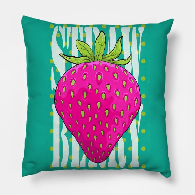 Strawberry fruit Retro Poster Pillow by Art by Angele G