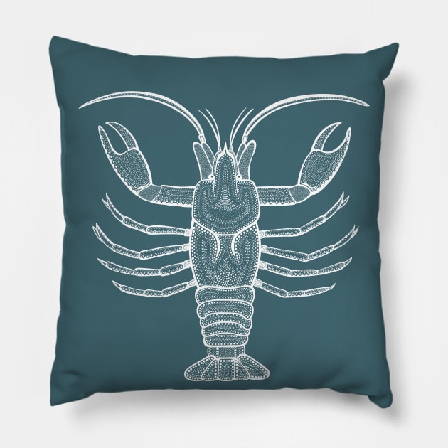 Crayfish or Mudbug Ink Art - cool animal design on dark blue Pillow by Green Paladin