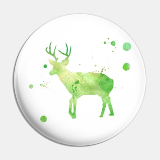 Green Deer Watercolor Painting 2 Pin