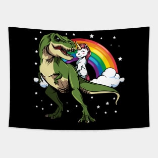 Unicorn riding a T-Rex - Rainbow Cute and Funny Tapestry