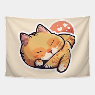 Sleepy Cat Valentine's Day Tapestry