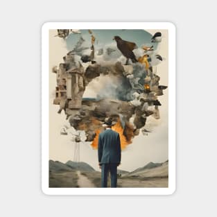 Surreal Reverie: A Vintage Collage Expedition Magnet