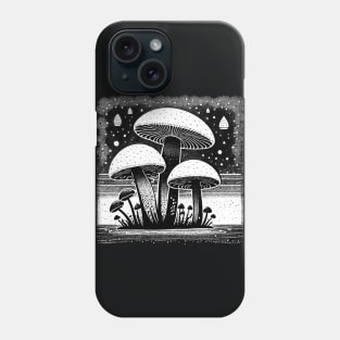 Black and White Mushroom Lino Print Phone Case