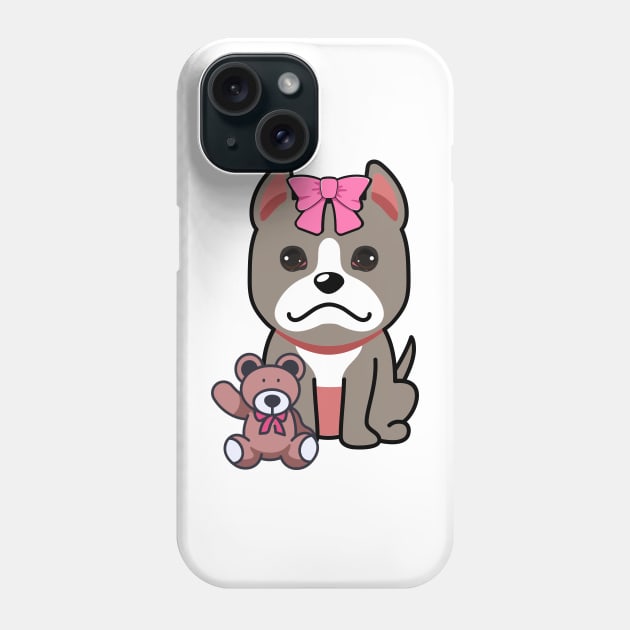 Funny Grey dog is holding a teddy bear Phone Case by Pet Station