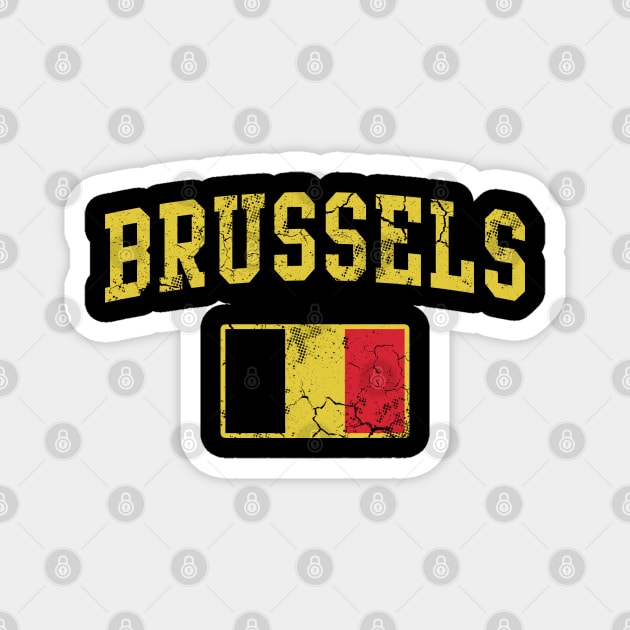Brussels Belgium Belgian Flag Vintage Distressed Magnet by E
