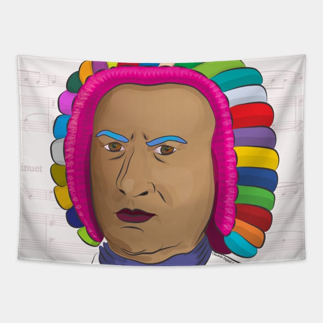 Johann Sebastian Bach in a Colorful Wig and a Tan - Pop Art Tapestry by ibadishi