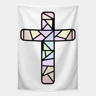 Pastel Stained Glass Cross Tapestry