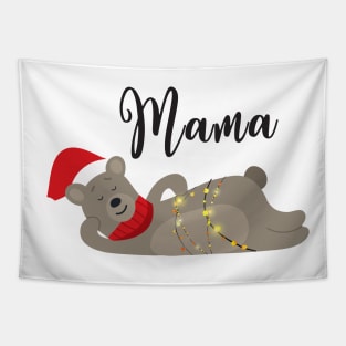 Mama Bear Christmas Pajamas TShirts Matching Santa Hat Lights Tapestry